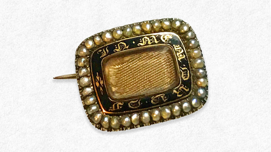 IN MEMORY OF' Pearl Gothic Revival Mourning Brooch. c.1820s.