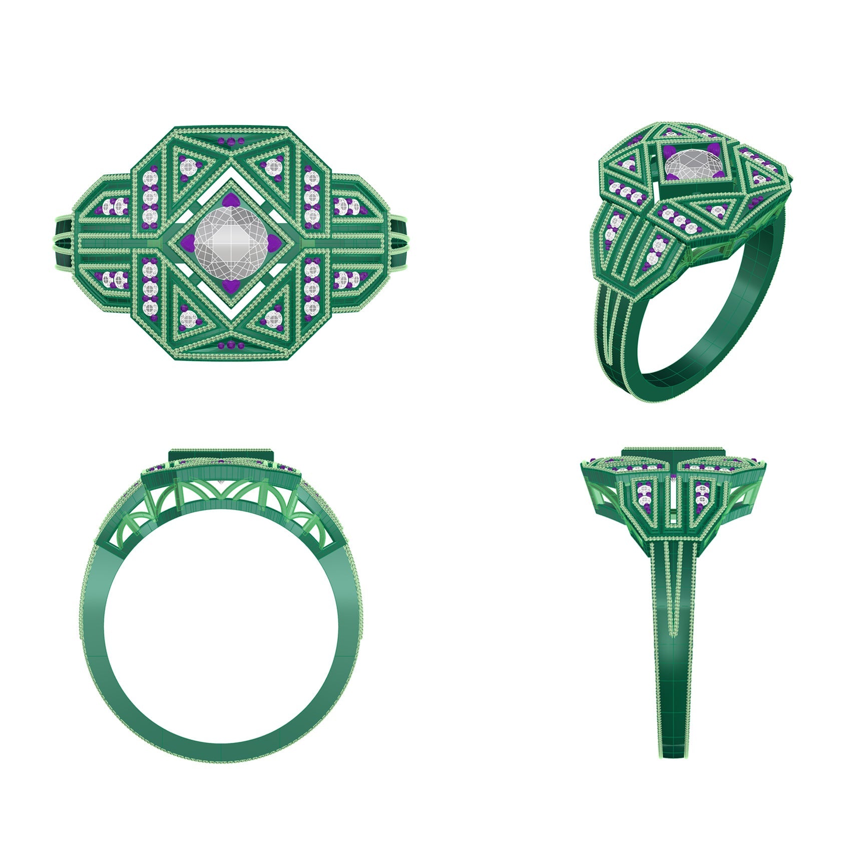 CAD IMAGE OF CUSTOM DESIGNED ESTATE RING WITH HEIRLOOM DIAMONDS