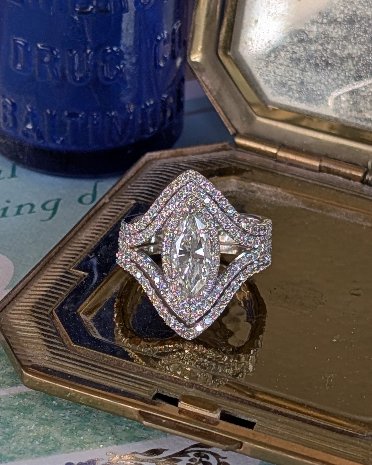 White Gold Marquis Halo Engagement Ring