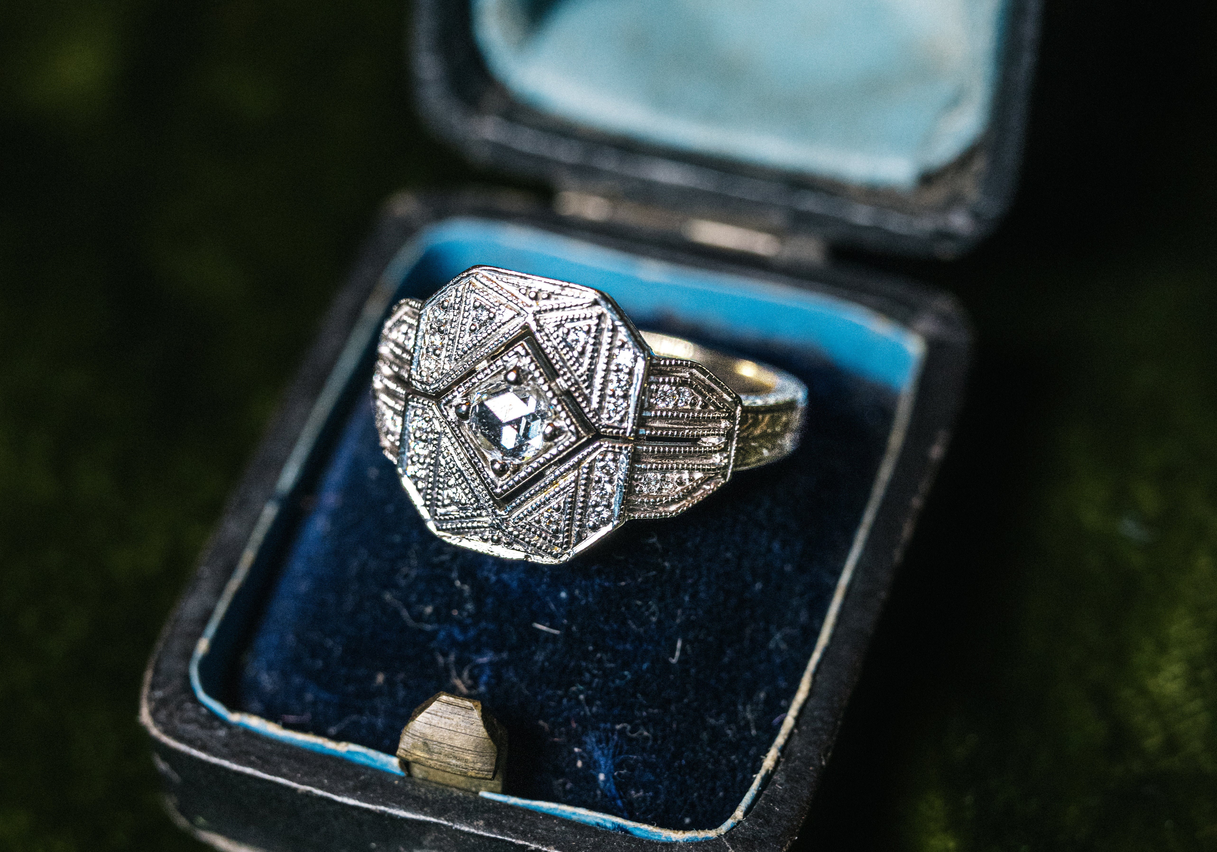 HAND ENGRAVED AND BEADED CUSTOM VINTAGE RING